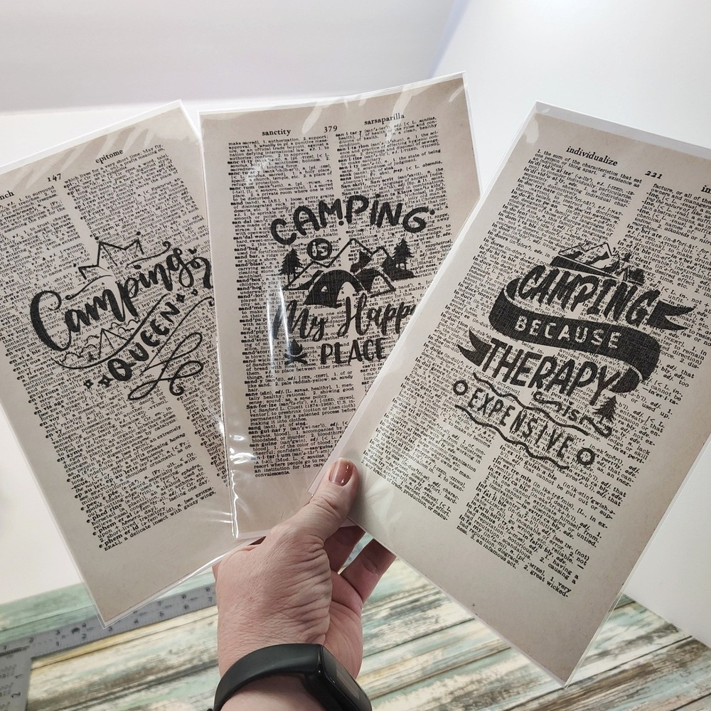 Camping Queen Therapy Expensive Vintage Dictionary Page Decor Rustic Style‎ 3pcs